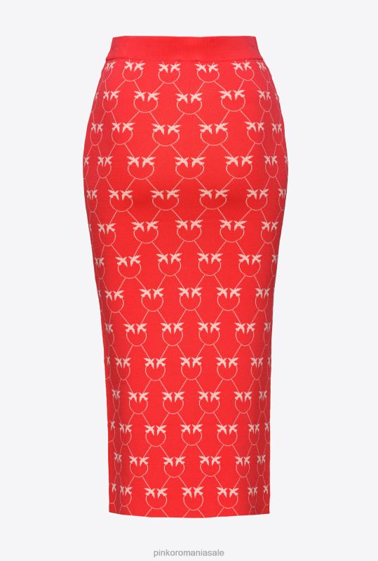 fuste până la jumătatea gambei | fusta jacquard monogramă până la gambă Pinko roșu/roz B0D08825