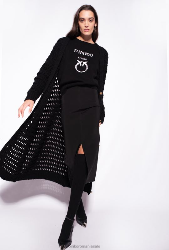 fuste până la jumătatea gambei | fusta midi cu fanta Pinko limuzina neagră B0D08921
