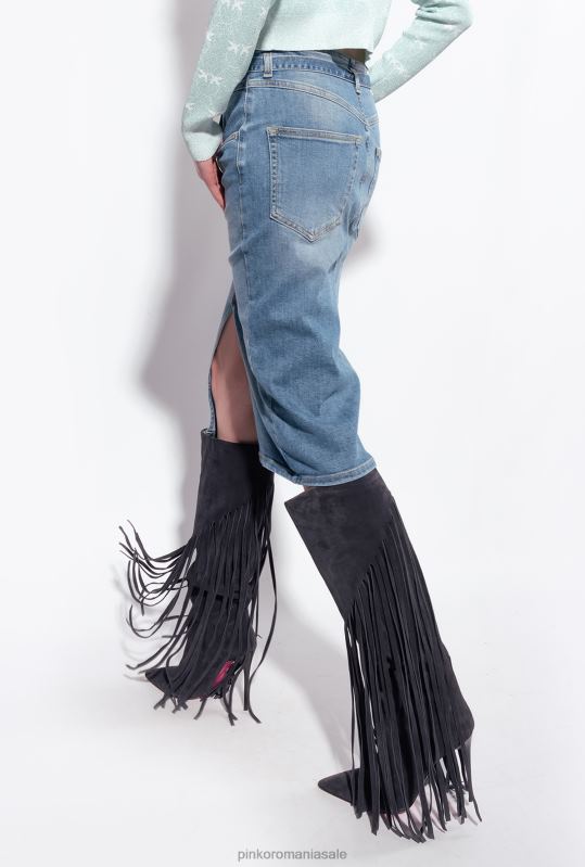 fuste până la jumătatea gambei | fusta midi denim cu centura Pinko spalare usoara B0D08914