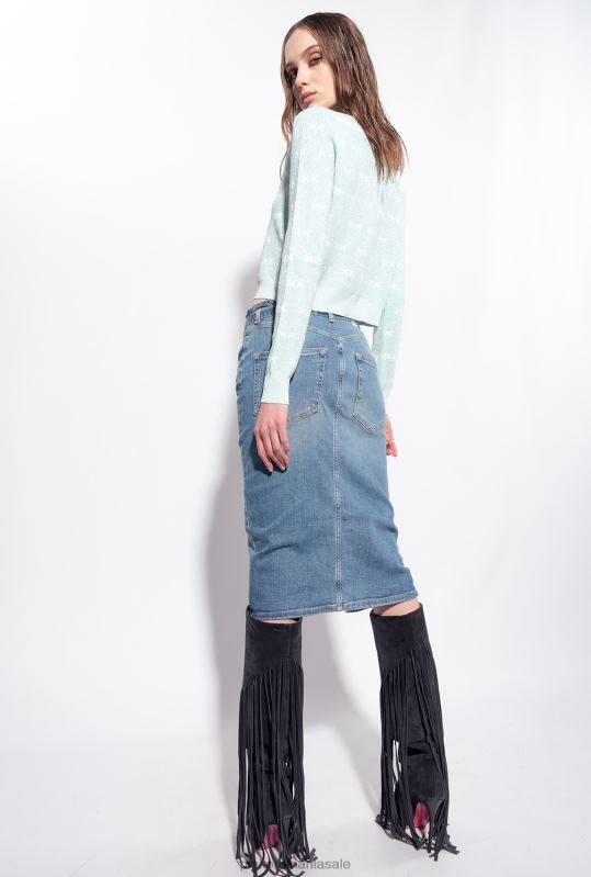 fuste până la jumătatea gambei | fusta midi denim cu centura Pinko spalare usoara B0D08914