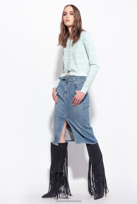 fuste până la jumătatea gambei | fusta midi denim cu centura Pinko spalare usoara B0D08914