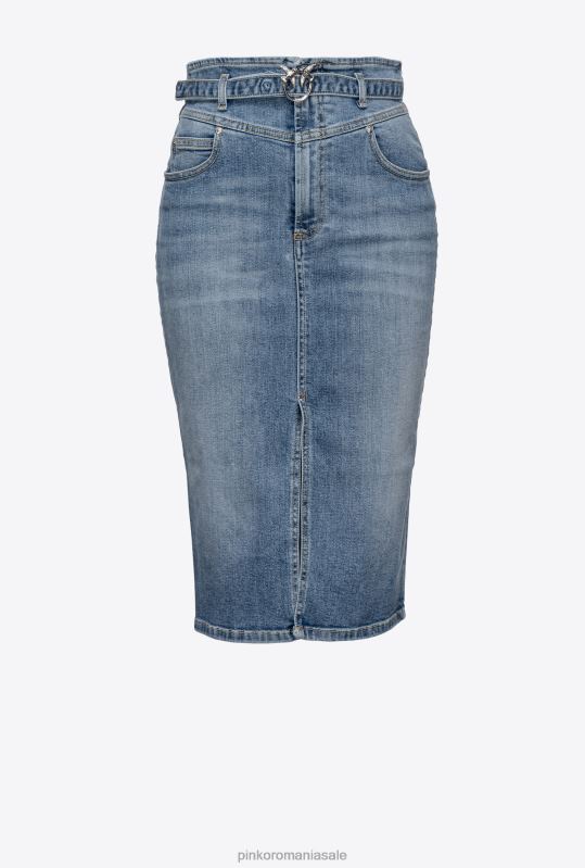 fuste până la jumătatea gambei | fusta midi denim cu centura Pinko spalare usoara B0D08914