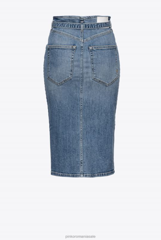 fuste până la jumătatea gambei | fusta midi denim cu centura Pinko spalare usoara B0D08914