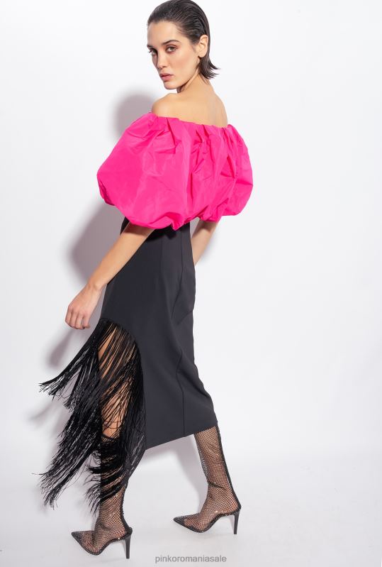 fuste până la jumătatea gambei | fusta pana la gambe cu franjuri lateral Pinko limuzina neagră B0D08910