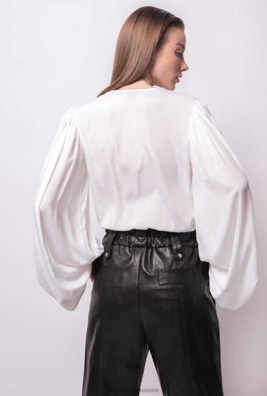 bluze | Body cu înfășurare în față din amestec de mătase Pinko nor alb B0D08299