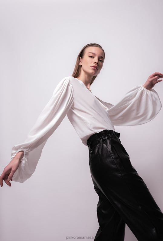 bluze | Body cu înfășurare în față din amestec de mătase Pinko nor alb B0D08299