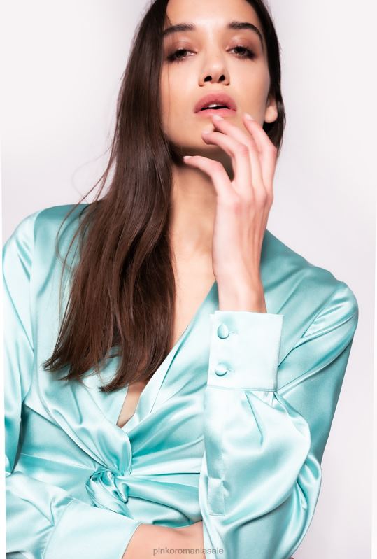 bluze | bluză de mătase cu detaliu răsucit Pinko albastru nil B0D08253