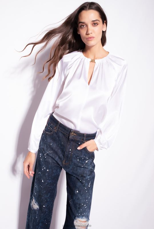 bluze | bluză din satin stretch cu mâneci lungi Pinko alb strălucitor B0D08303