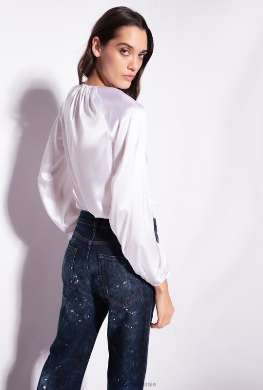 bluze | bluză din satin stretch cu mâneci lungi Pinko alb strălucitor B0D08303