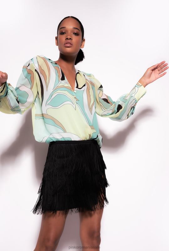 bluze | bluză din voile cu imprimeu cu boboci de flori Pinko multicolor - verde aqua/bej B0D08254