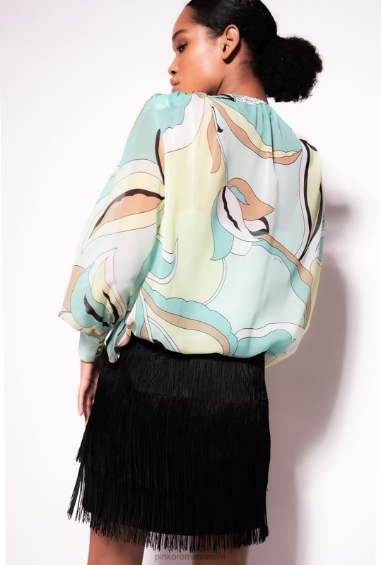 bluze | bluză din voile cu imprimeu cu boboci de flori Pinko multicolor - verde aqua/bej B0D08254