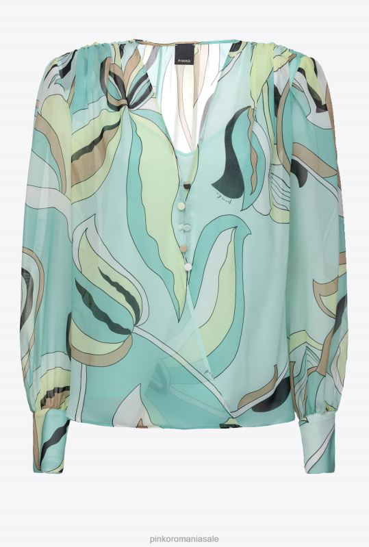 bluze | bluză din voile cu imprimeu cu boboci de flori Pinko multicolor - verde aqua/bej B0D08254