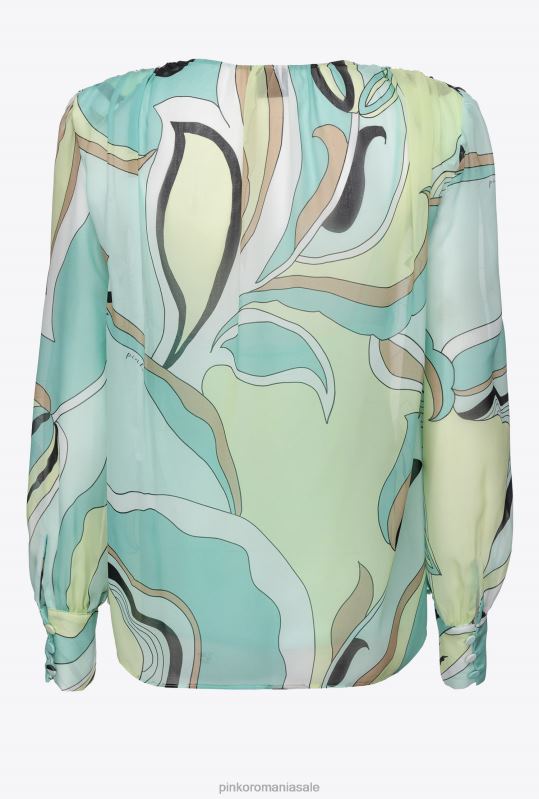 bluze | bluză din voile cu imprimeu cu boboci de flori Pinko multicolor - verde aqua/bej B0D08254
