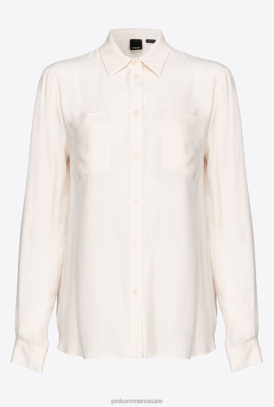 bluze | cămașă din amestec de mătase cu buzunar la piept Pinko roz alb fum B0D08241