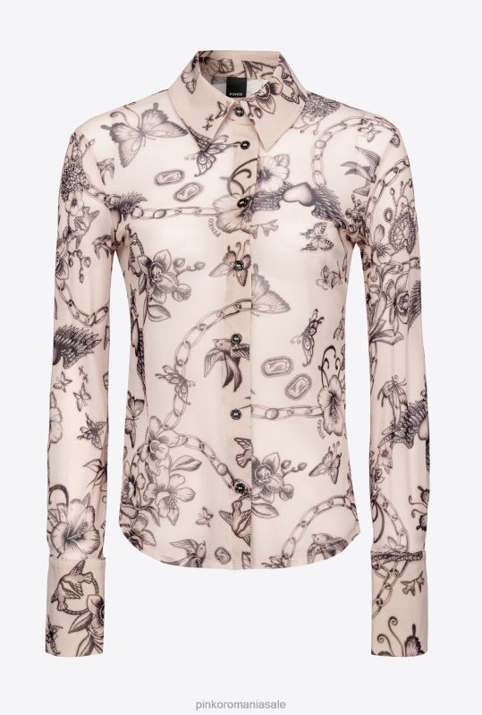 bluze | cămașă slim-fit cu imprimeu tatuaje Pinko nud/negru B0D08259