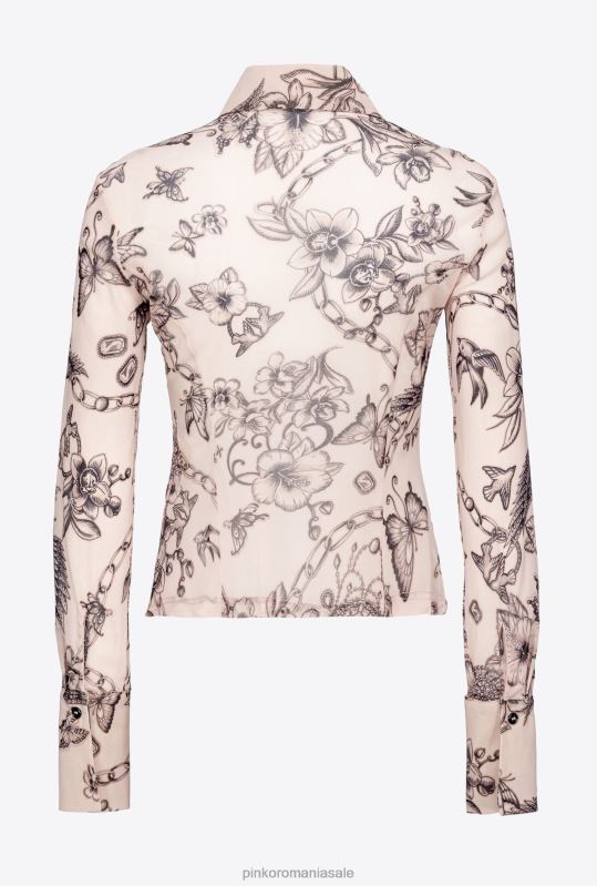 bluze | cămașă slim-fit cu imprimeu tatuaje Pinko nud/negru B0D08259