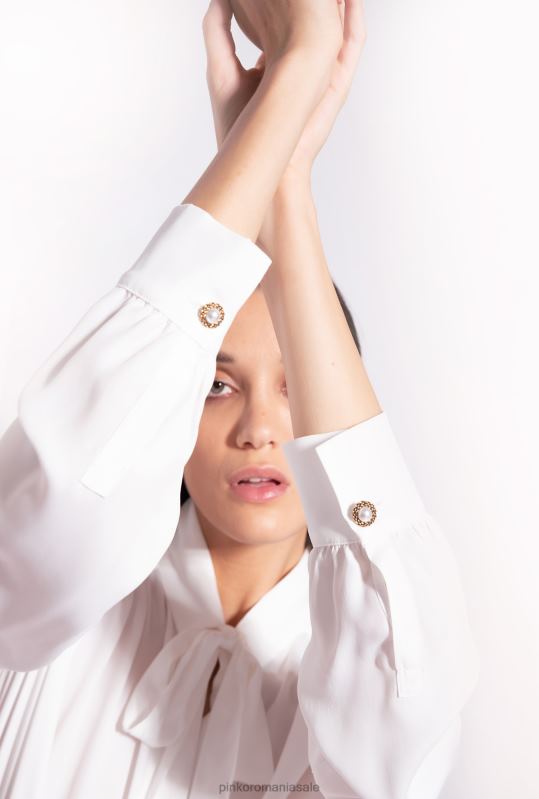 cămăși | cămașă cu fundă păsărică din amestec de mătase Pinko Albă ca Zăpada B0D08267