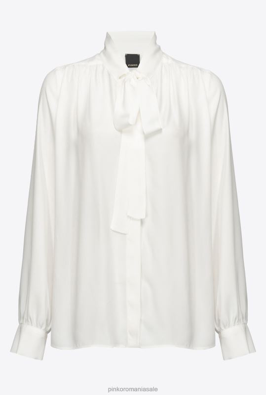 cămăși | cămașă cu fundă păsărică din amestec de mătase Pinko Albă ca Zăpada B0D08267
