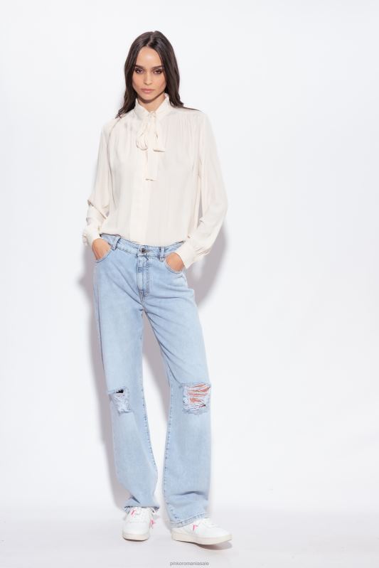 cămăși | cămașă cu fundă păsărică din amestec de mătase Pinko roz alb fum B0D08231