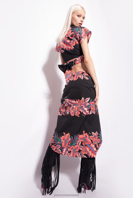 cămăși | cămașă decupată cu imprimeu tropical Pinko multi. negru/rosu B0D08248