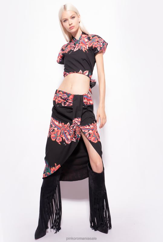 cămăși | cămașă decupată cu imprimeu tropical Pinko multi. negru/rosu B0D08248