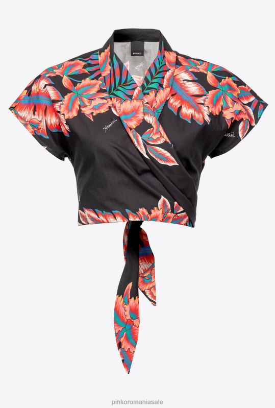 cămăși | cămașă decupată cu imprimeu tropical Pinko multi. negru/rosu B0D08248