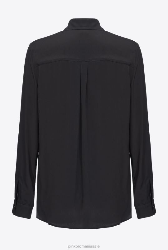cămăși | cămașă din amestec de mătase cu buzunar la piept Pinko limuzina neagră B0D08239