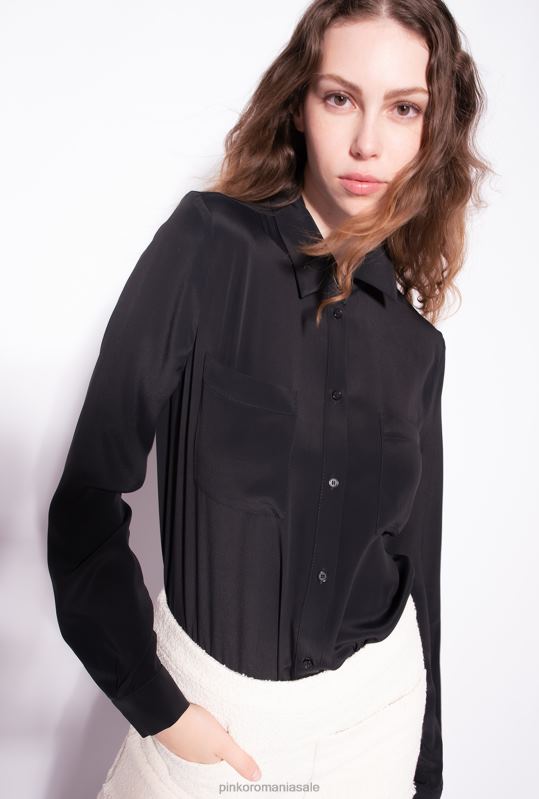 cămăși | cămașă din amestec de mătase cu buzunar la piept Pinko limuzina neagră B0D08302