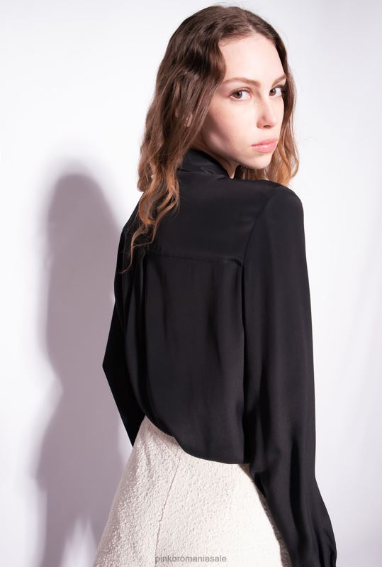 cămăși | cămașă din amestec de mătase cu buzunar la piept Pinko limuzina neagră B0D08302