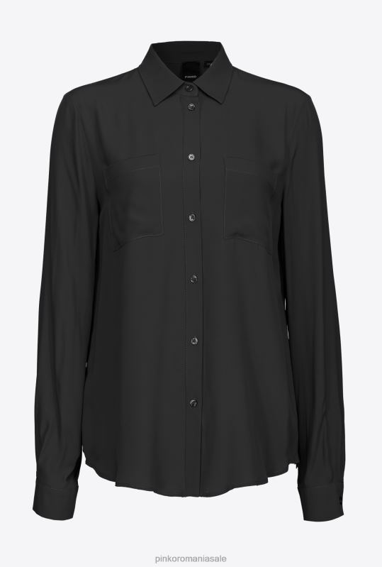 cămăși | cămașă din amestec de mătase cu buzunar la piept Pinko limuzina neagră B0D08302