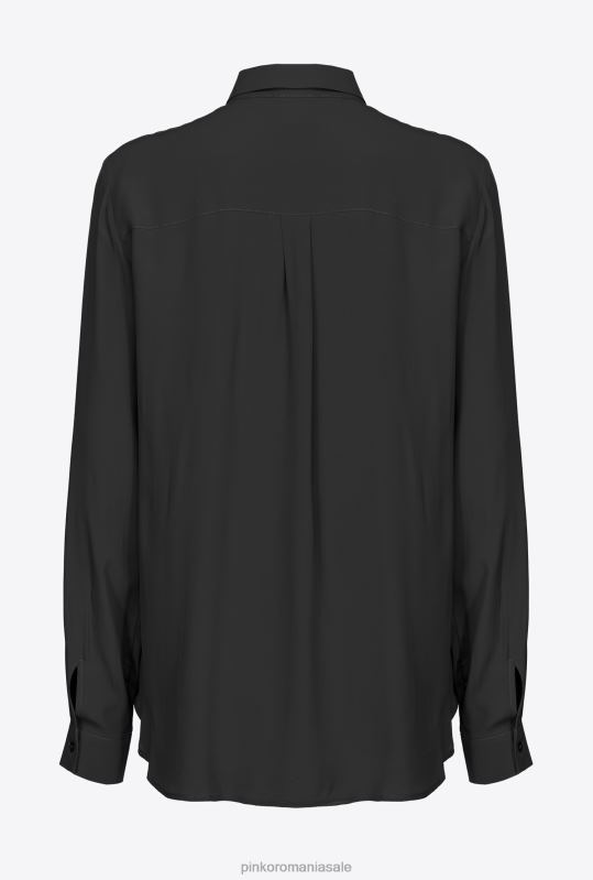 cămăși | cămașă din amestec de mătase cu buzunar la piept Pinko limuzina neagră B0D08302