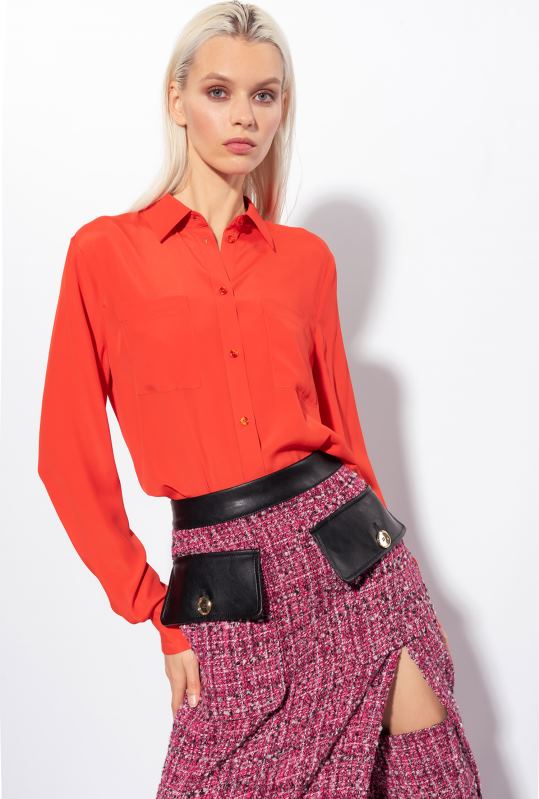 cămăși | cămașă din amestec de mătase cu buzunar la piept Pinko surimi portocală B0D08242