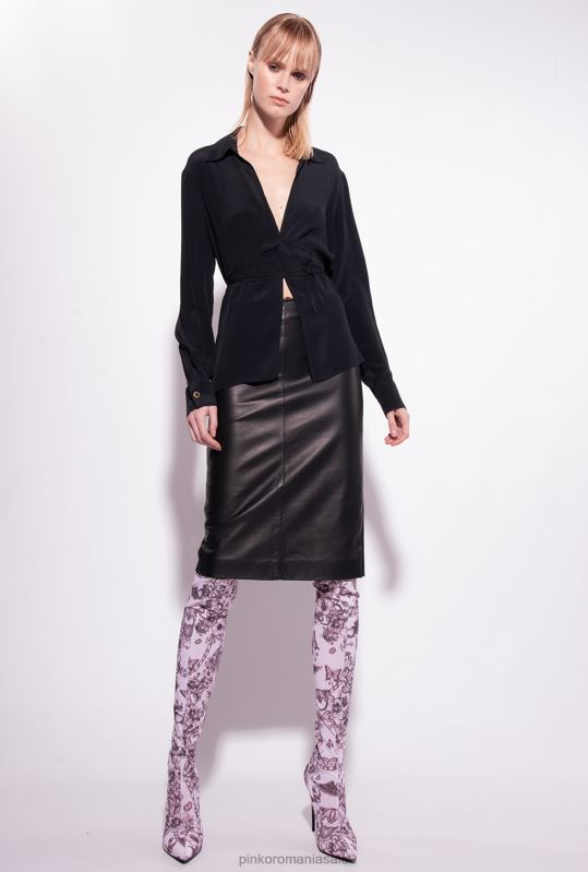 cămăși | cămașă din amestec de mătase cu cravată Pinko limuzina neagră B0D08250