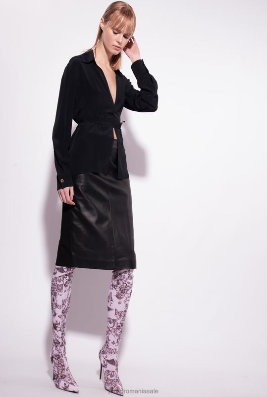 cămăși | cămașă din amestec de mătase cu cravată Pinko limuzina neagră B0D08250