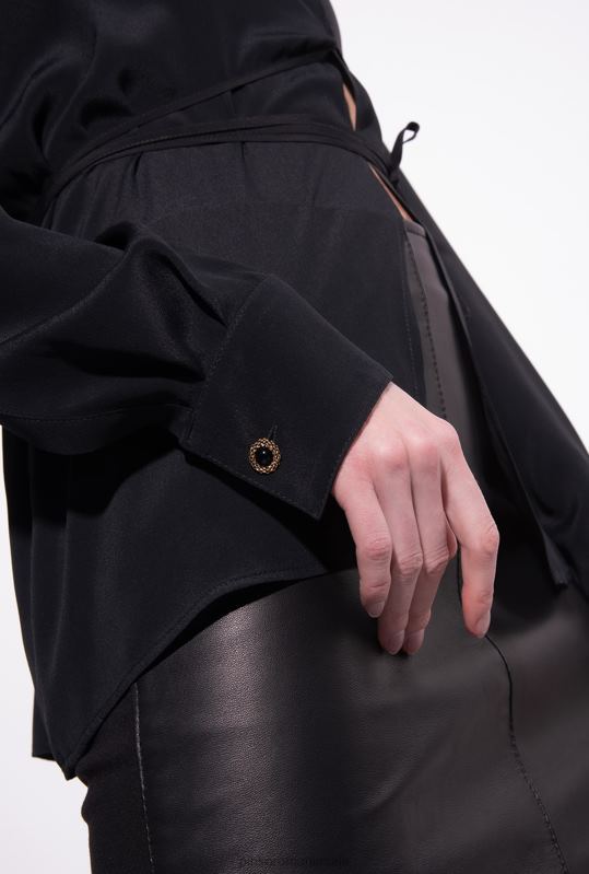 cămăși | cămașă din amestec de mătase cu cravată Pinko limuzina neagră B0D08250