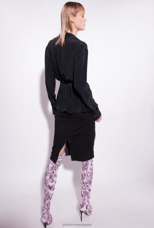 cămăși | cămașă din amestec de mătase cu cravată Pinko limuzina neagră B0D08250