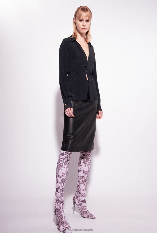 cămăși | cămașă din amestec de mătase cu cravată Pinko limuzina neagră B0D08250