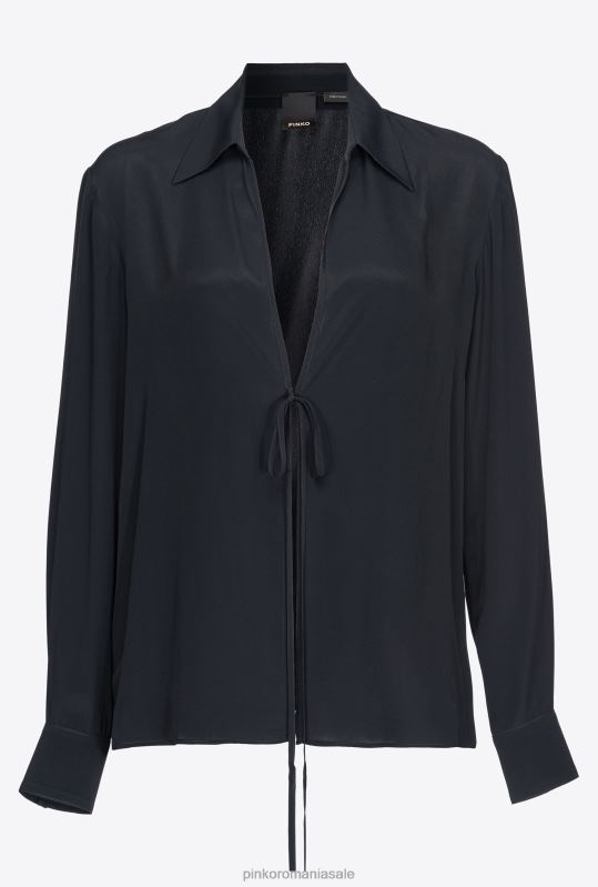 cămăși | cămașă din amestec de mătase cu cravată Pinko limuzina neagră B0D08250