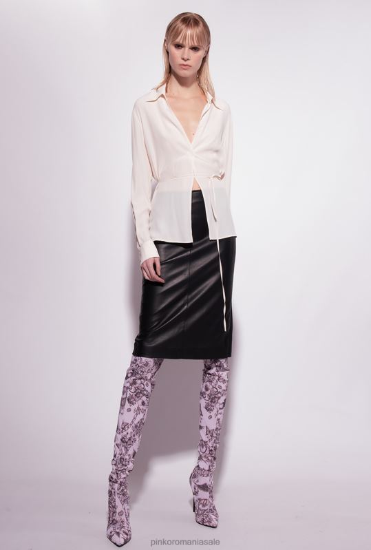 cămăși | cămașă din amestec de mătase cu cravată Pinko roz alb fum B0D08249