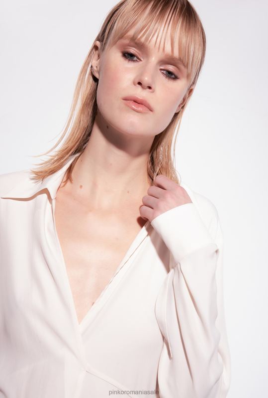 cămăși | cămașă din amestec de mătase cu cravată Pinko roz alb fum B0D08249