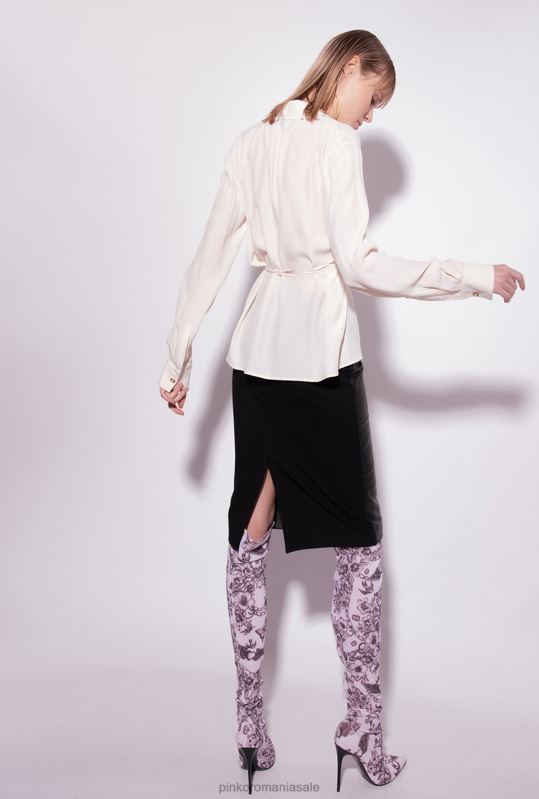 cămăși | cămașă din amestec de mătase cu cravată Pinko roz alb fum B0D08249