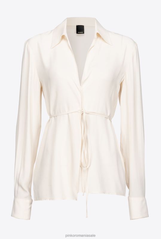 cămăși | cămașă din amestec de mătase cu cravată Pinko roz alb fum B0D08249