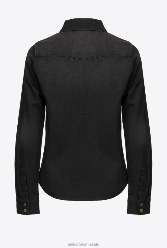 cămăși | cămașă din denim lejer Pinko limuzina neagră B0D08316