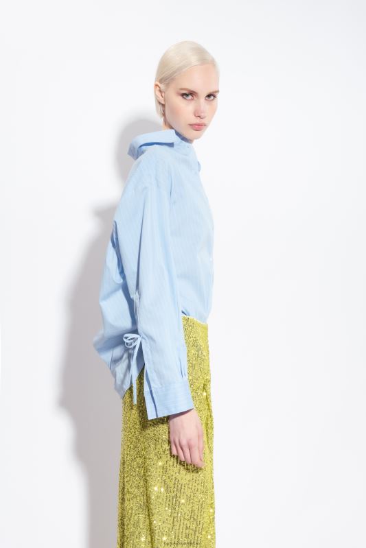 cămăși | cămașă din poplin cu dungi fine Pinko azur/alb B0D08227