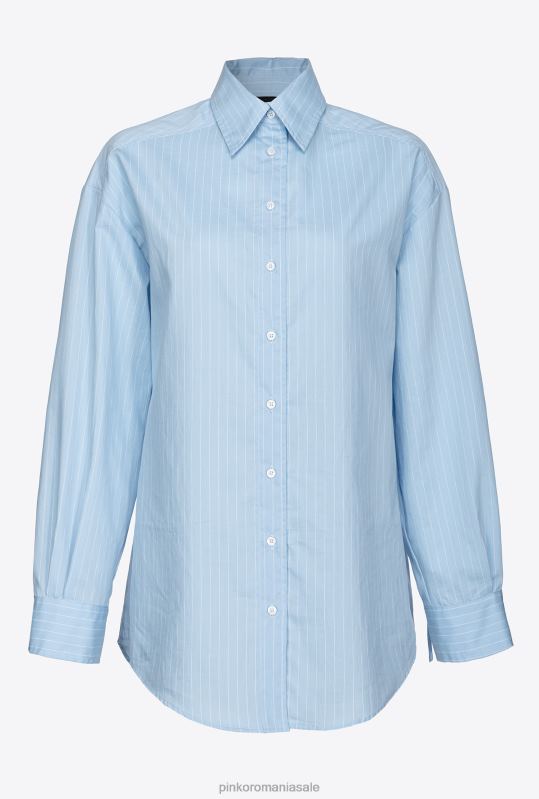cămăși | cămașă din poplin cu dungi fine Pinko azur/alb B0D08227