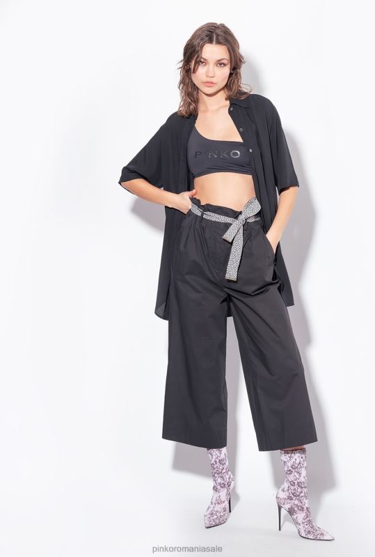 cămăși | cămașă lungă cu sigla cu strasuri Pinko limuzina neagră B0D08301