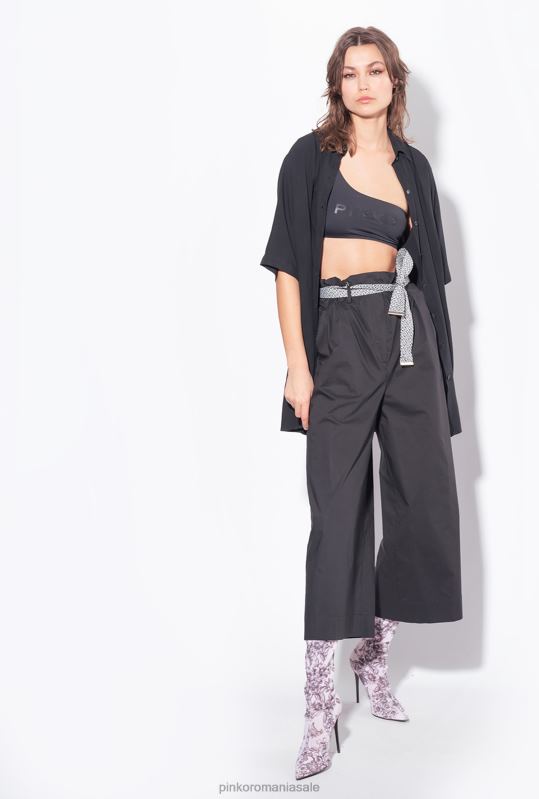 cămăși | cămașă lungă cu sigla cu strasuri Pinko limuzina neagră B0D08301