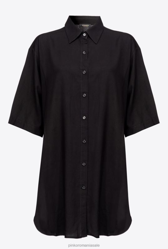 cămăși | cămașă lungă cu sigla cu strasuri Pinko limuzina neagră B0D08301