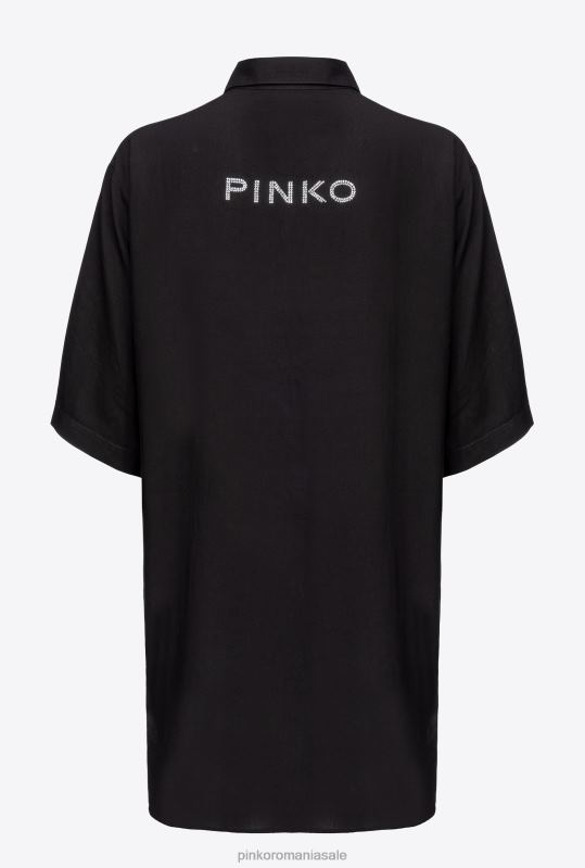 cămăși | cămașă lungă cu sigla cu strasuri Pinko limuzina neagră B0D08301