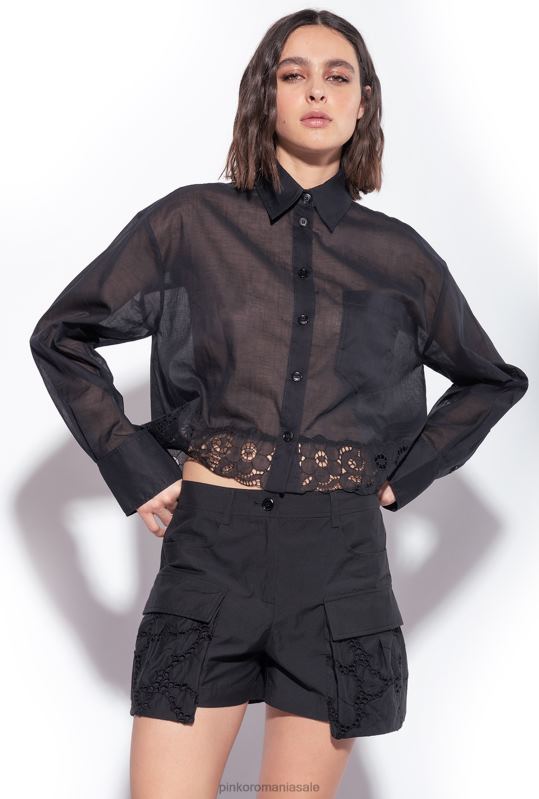 cămăși | cămașă scurtă de muselină Pinko limuzina neagră B0D08292